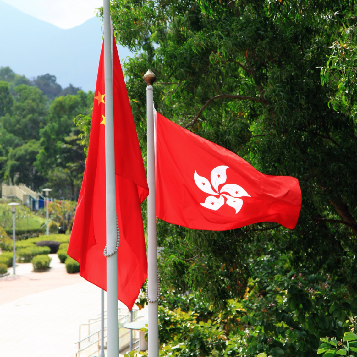 香港区旗and国旗. 东涌