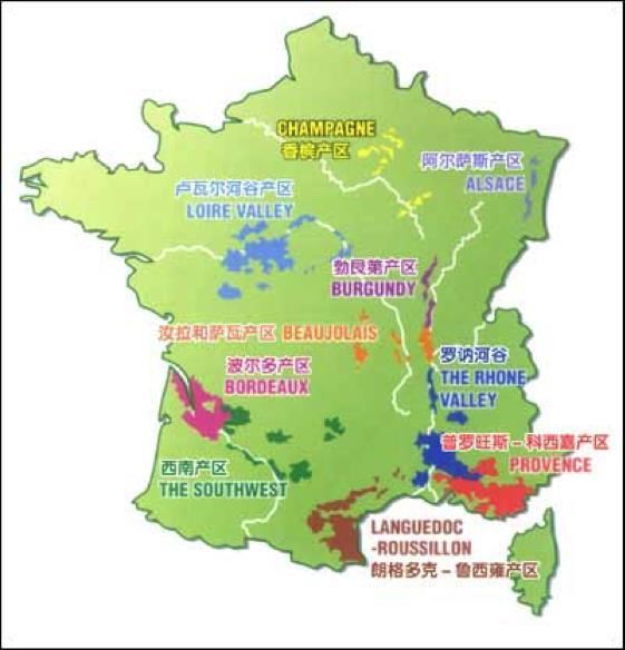法国葡萄酒10大产区   香槟产区,勃艮第产区和波尔多产区列为法国三大