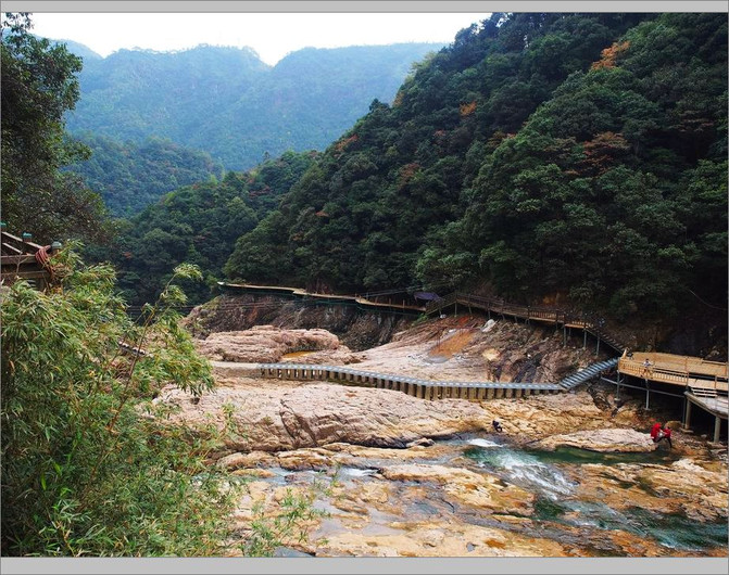 岩石的黃,山裡的蒼翠,溪水的碧綠,組合在一起,竟然有點象油畫.