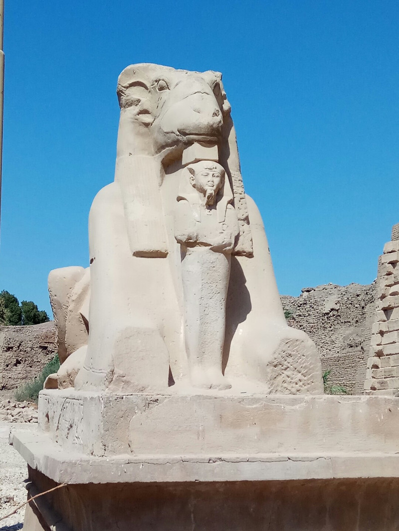 羊头下面立着一个拉美西斯二世的小雕像.